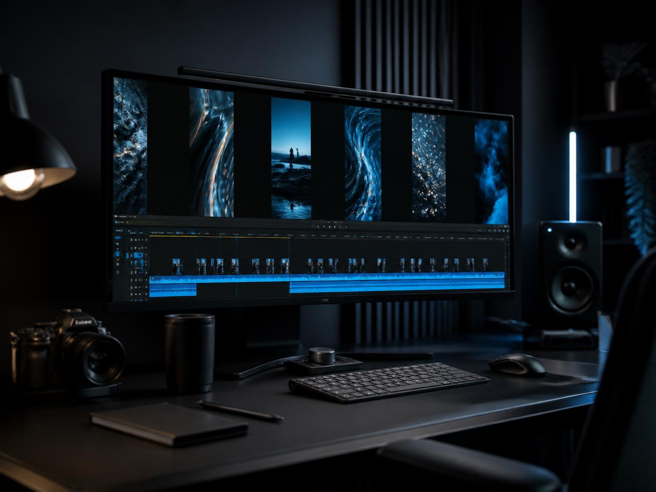 Editing workspace showing generated vertical video clips on a timeline